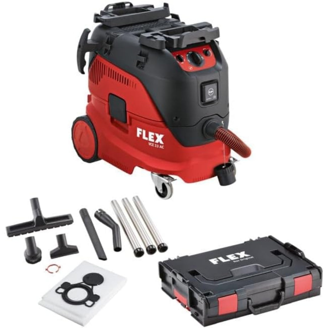 Aspirateur eau et poussiere avec une contenance annoncee de 30 l, coloris noir et rouge